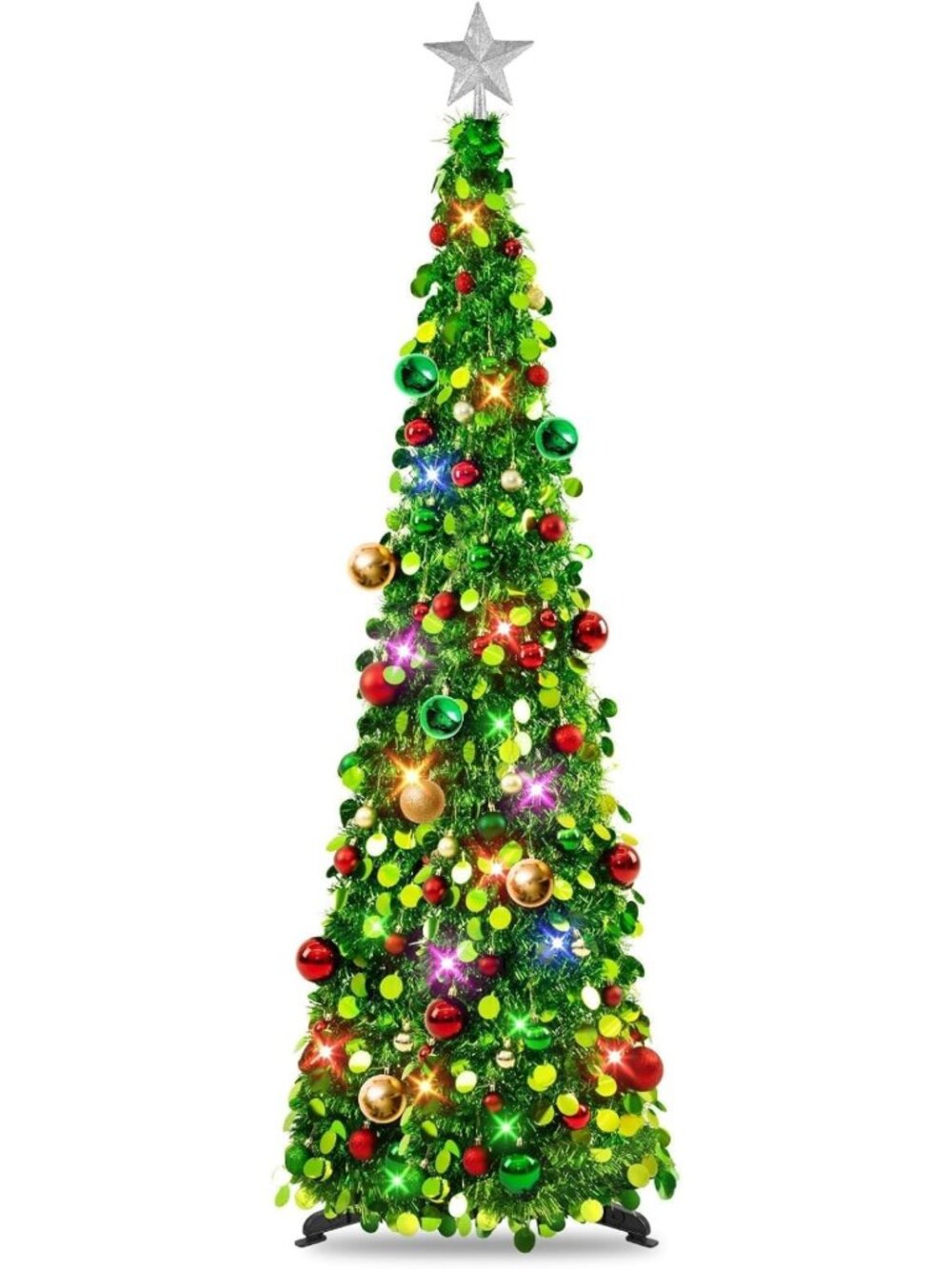5FT Collapsible Pop Up Christmas Tree with Lights & 30 Ornaments - Holiday Decor